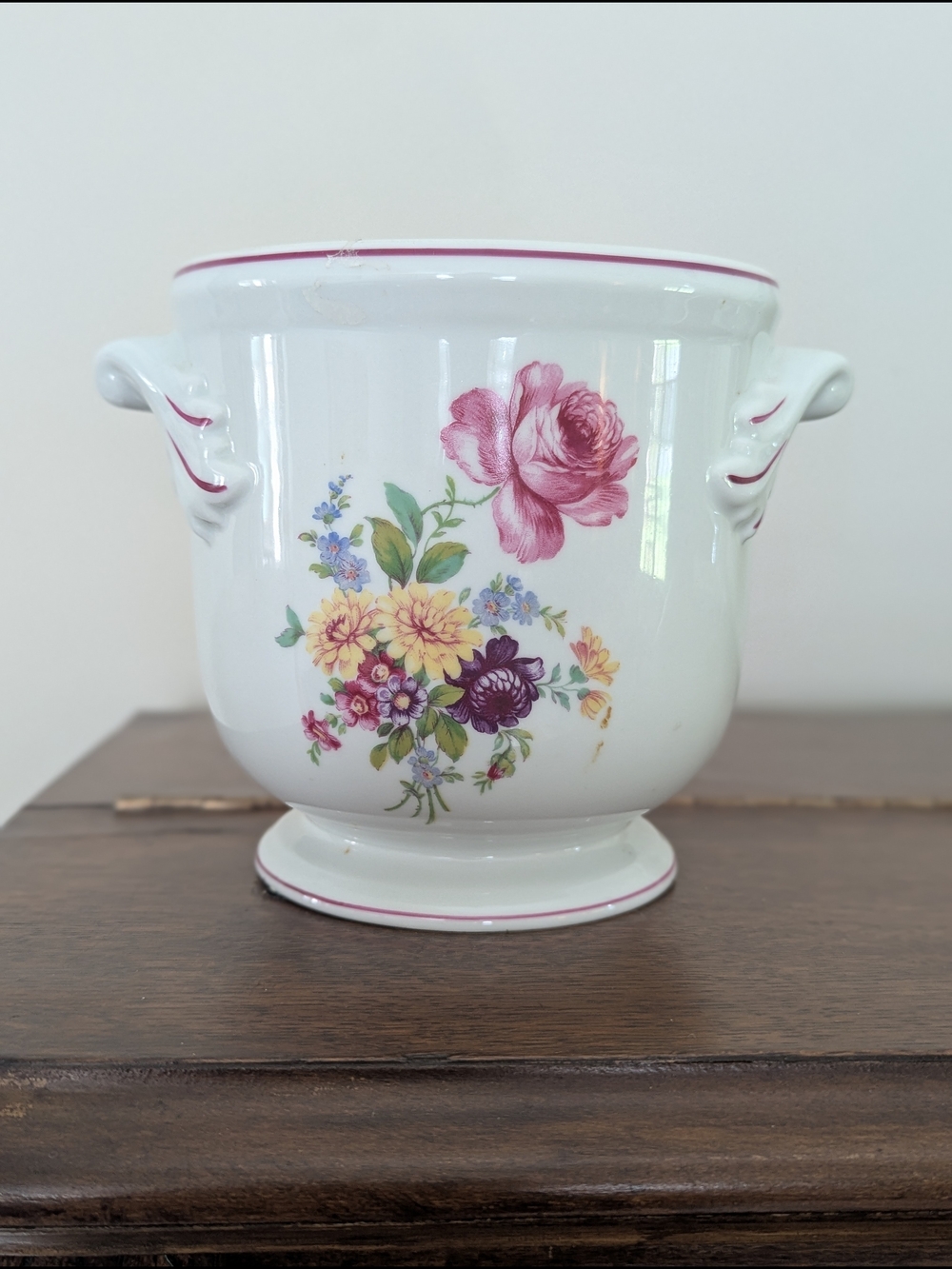 Vista Alegre Portugal Floral Porcelain Cachepot Planter Handles
